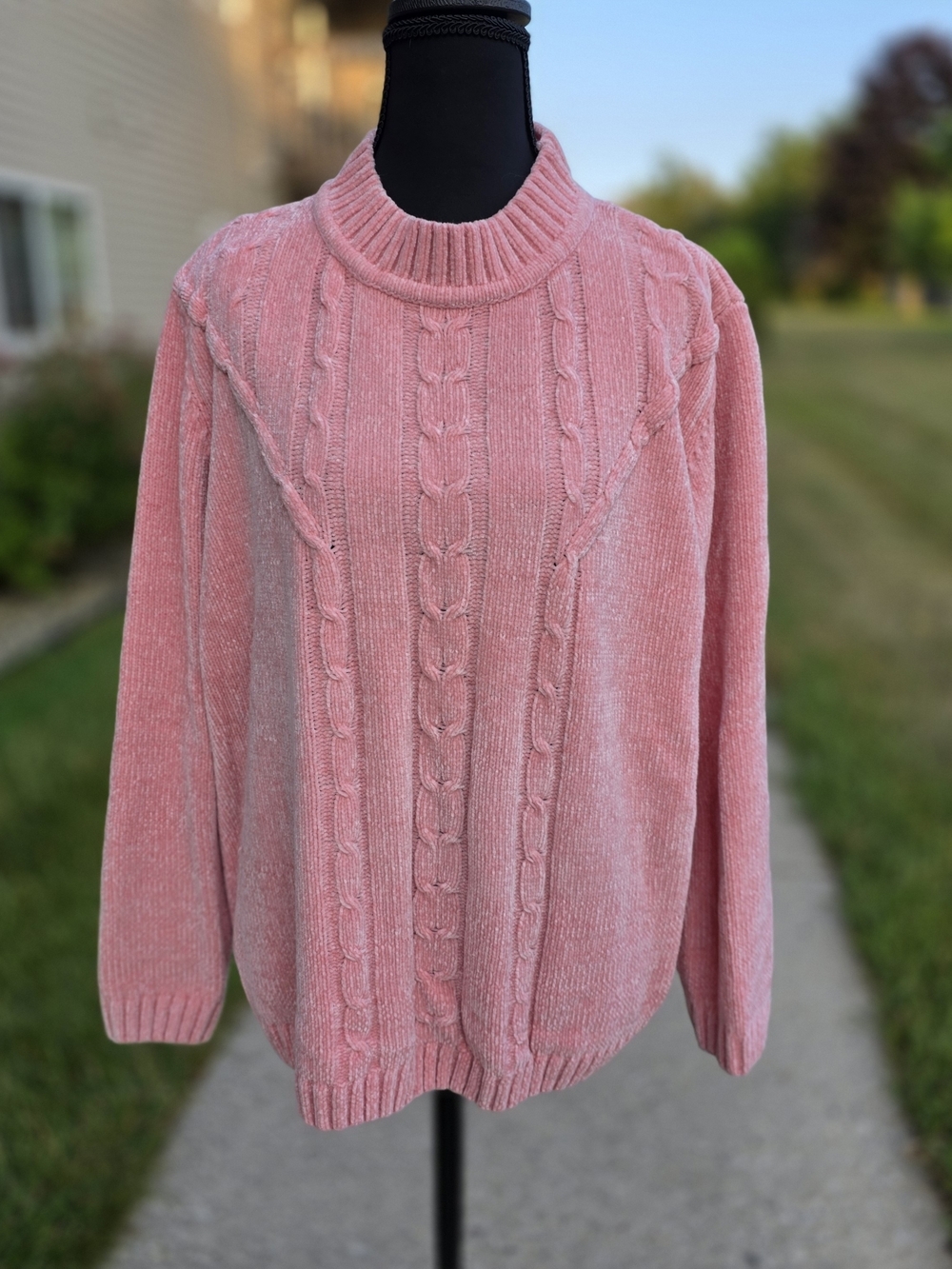 Alfred Dunner Pink Chenille Cable Knit Sweater XL